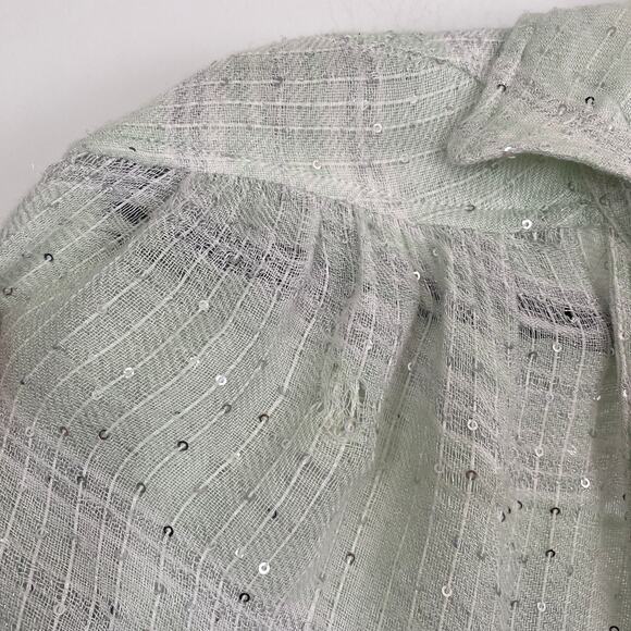 Free People Tunic Top Gauzy Breezy Light Green Silver Sequins Oversized S - Picture 8 of 8